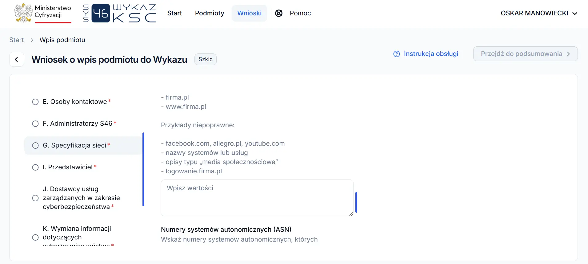 System S46 - domeny internetowe, przykłady niepoprawne i numery ASN