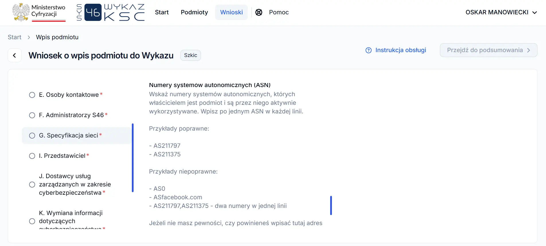 System S46 - numery systemów autonomicznych ASN
