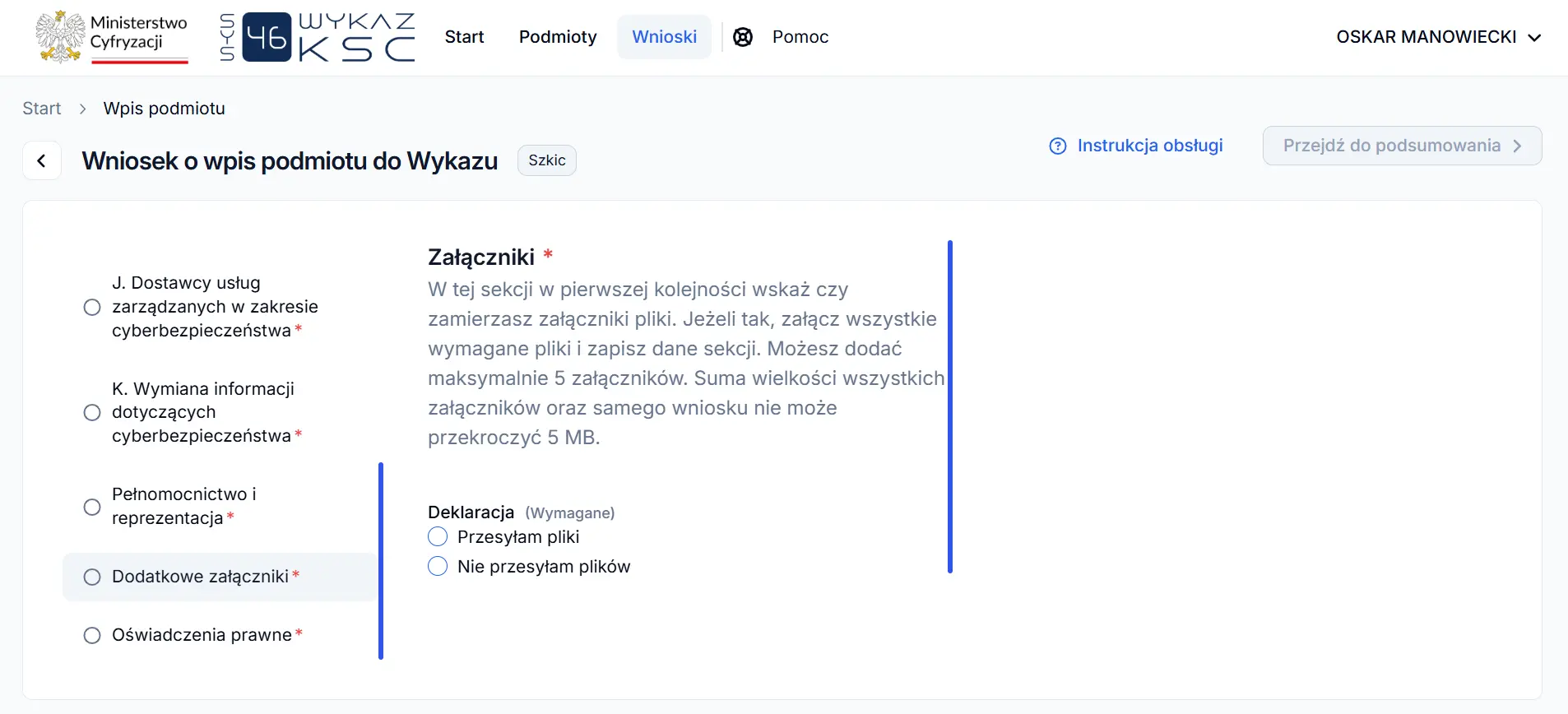 System S46 - załączniki, przesyłam pliki albo nie przesyłam plików
